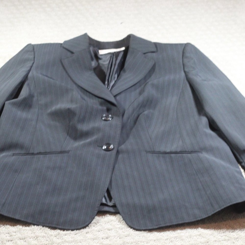 Tahari ASL Size 14W Black on Black Striped Classic Blazer